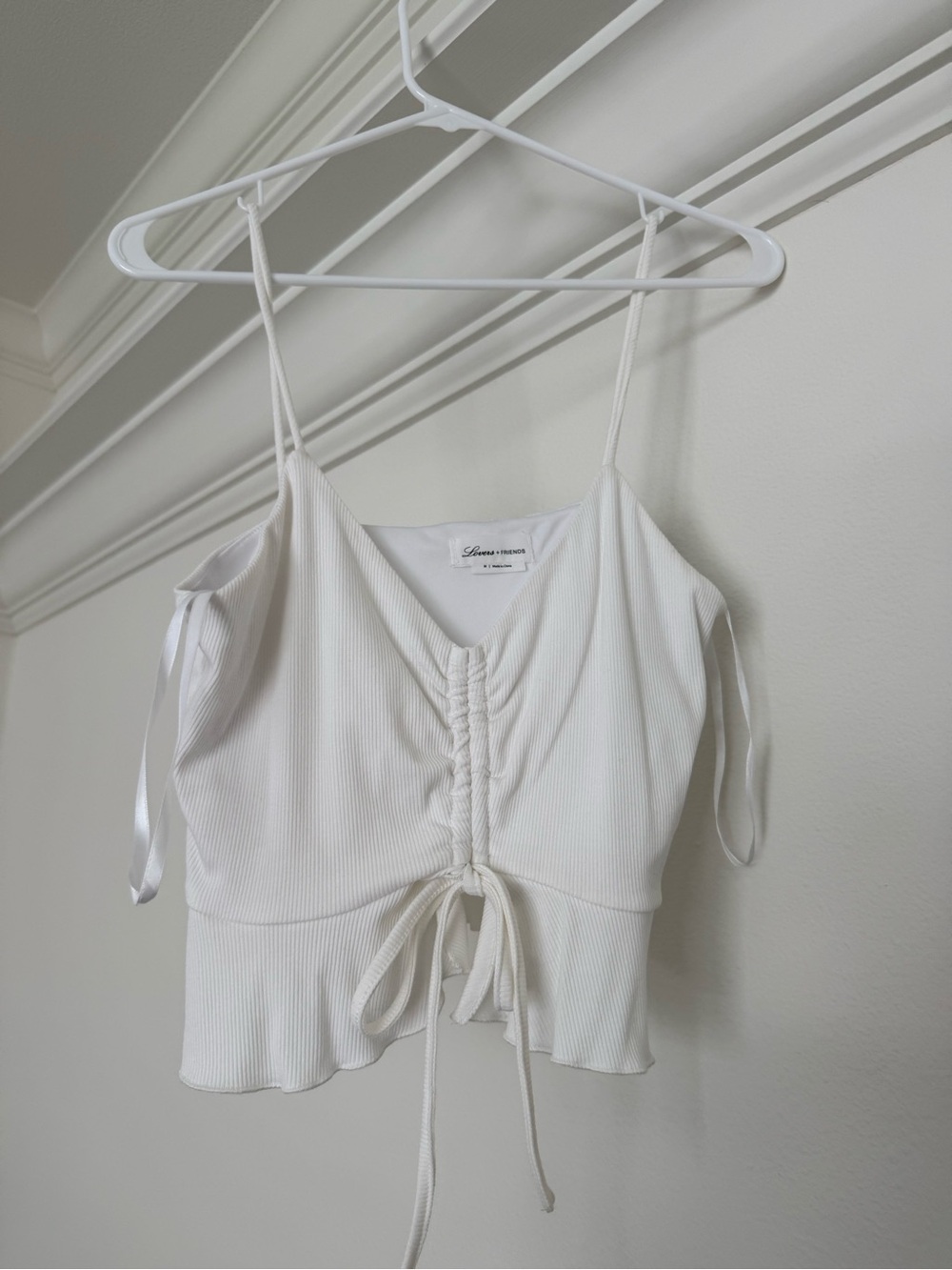 Lovers + Friends White Ribbed Drawstring Cami